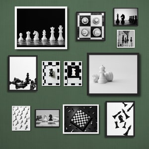 Chess B&W Photos Gallery Wall - Schachclub, Schachbrett, Spielzimmer, digitaler Download, Spielzimmer Deko, Schachklasse, schwarz weiß