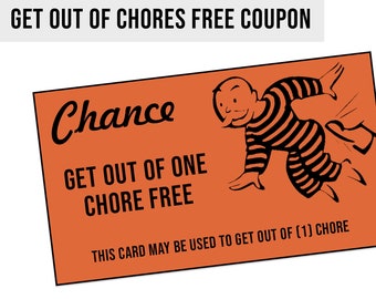 Monopoly CHORES Coupon - Get out of Chores Free Card, Behavior Reward Coupons Homeschool, chore chart, chore rewards, parenting