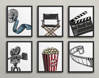 Illustrated Film Props Gallery Wall - Middle School, High School, movie room, film critique, home theater, theatre, movie theme