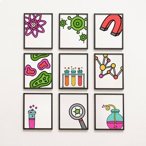 Science Class GROOVY Gallery Wall - Classroom Decor, high school middle school, science art, biology class, chemistry, classroom art