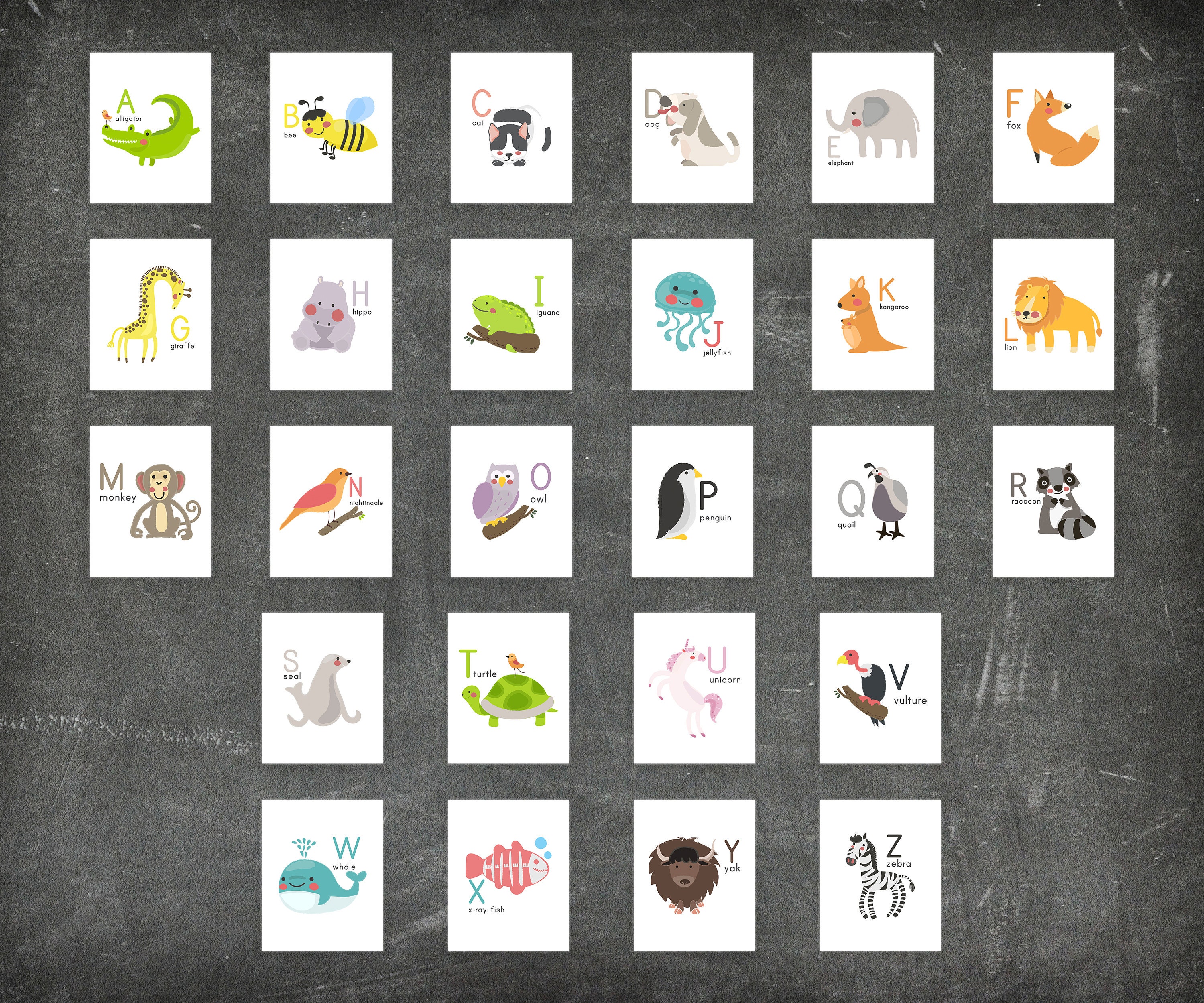 Animal ABCs digital printable instant download nursery | Etsy