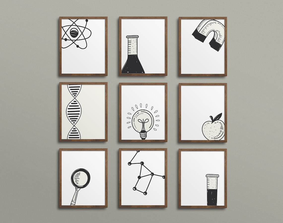Neutral Theme Science Class Gallery Wall - Classroom Decor, High School ...