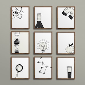 Neutral Theme Science Class Gallery Wall - Classroom Decor, high school middle school, science art, biology class, chemistry, classroom art