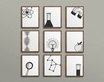 Neutral Theme Science Class Gallery Wall - Classroom Decor, high school middle school, science art, biology class, chemistry, classroom art
