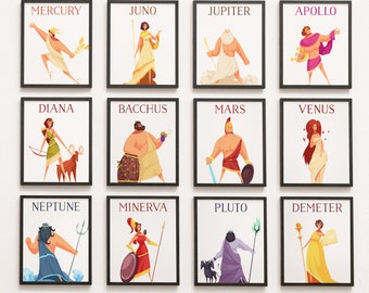 ROMAN Gods Gallery Wall - roman mythology, goddess, history class, world culture, fairy tales, neptune, jupiter, ares, mercury, venus