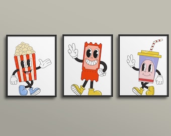 Cartoon Movie Trio - Home Theater, Middle School, High School, movie room, film critique,  theatre, movie theme, black and white