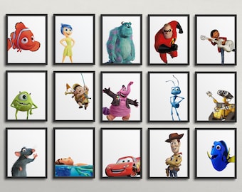 Pixar Gallery Wall - Decoración del aula, Jardín de infantes, 1er grado, guardería, dormitorio para niños, ratatouille, historia de juguetes, monstruos inc, autos, wall-e