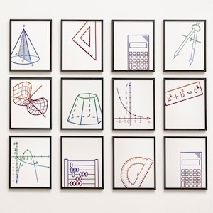 Math Class Gallery Wall - Classroom Decor, high school middle school, math art, geometry class, algebra, classroom art