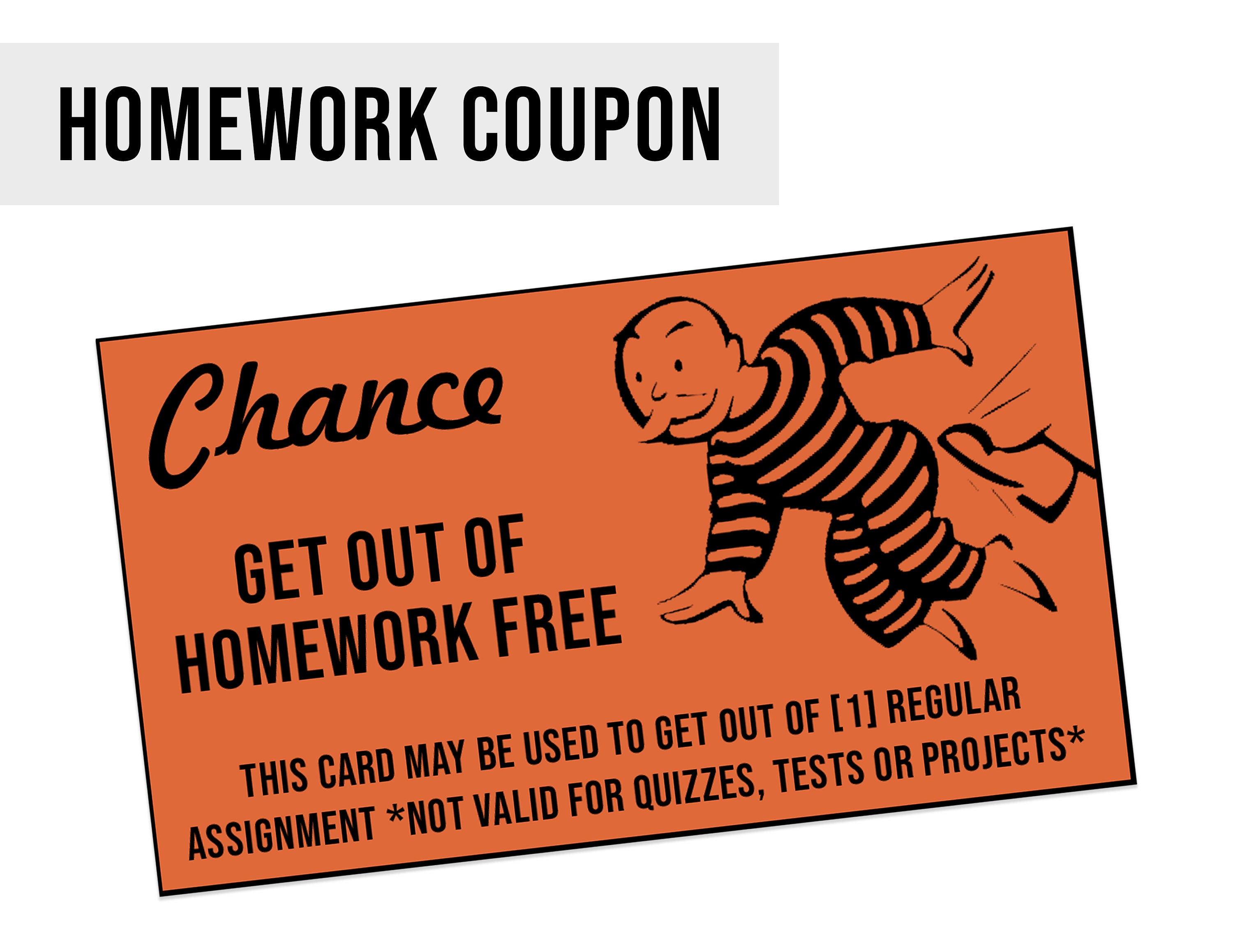 Monopoly Homework Coupon - Get out of Homework Free Cards, Classroom  Behavior Reward Coupons, Elementary, Middle, High School, Assignment With Get Out Of Jail Free Card Template