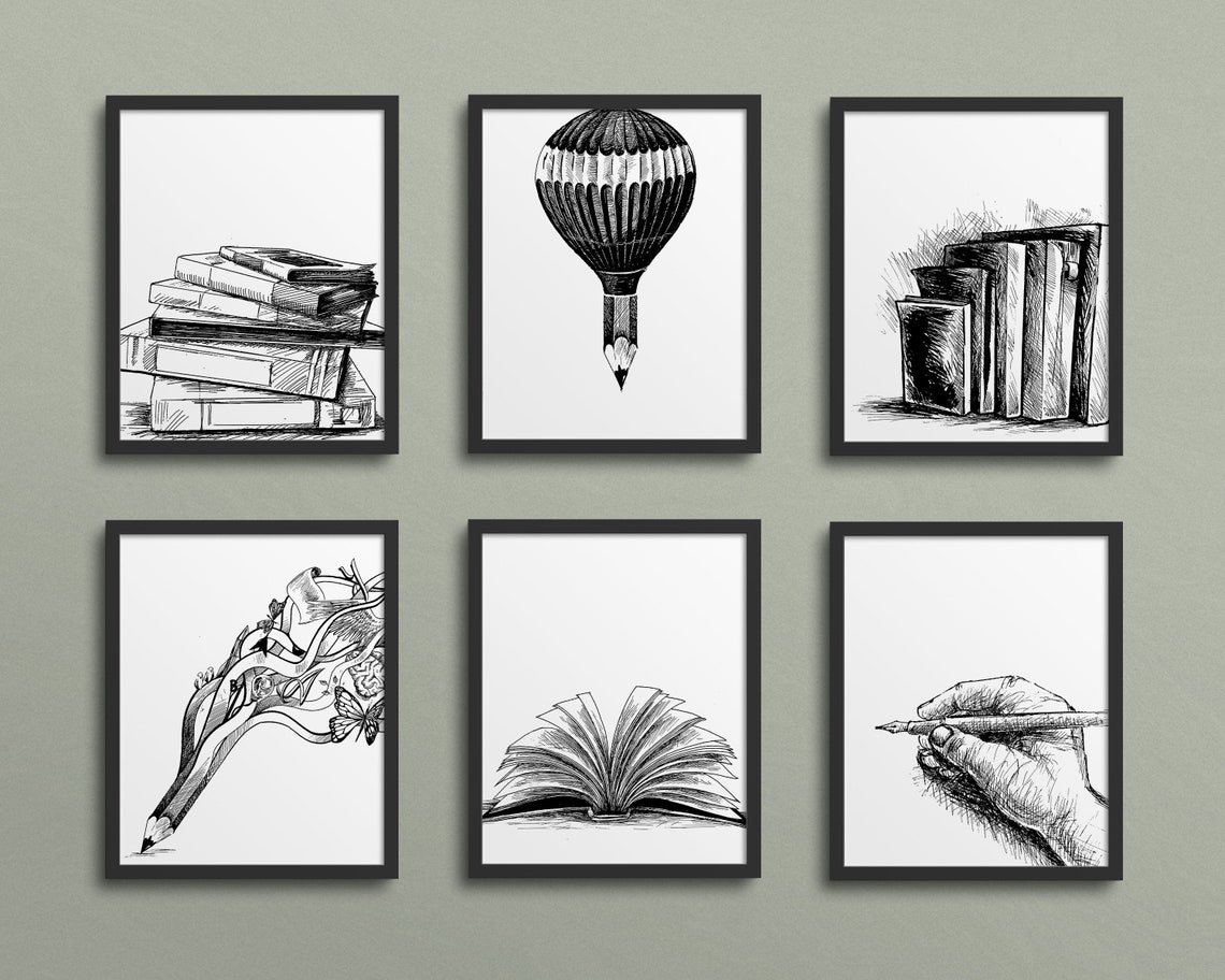English Class Gallery Wall - Sketch Style, Classroom Decor, High School ...
