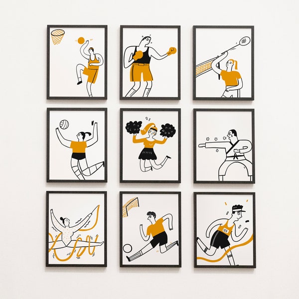 Sports Gallery Wall - physical education, gym, locker room decor, PE, fitness art, gym teacher, coach, sports, athletics, team