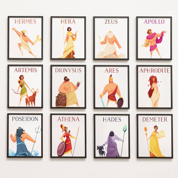 GREEK Gods Gallery Wall - mythologie grecque, déesse, cours d'histoire, culture mondiale, contes de fées, zeus, aphrodite, hera, poseidon