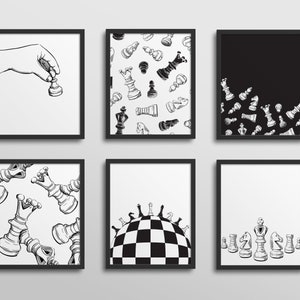 Chess Club Gallery Wall - Schachklub, Schachbrett, Spielzimmer, digitaler Download, Spielzimmer Dekor, Schachklasse, schwarz weiß