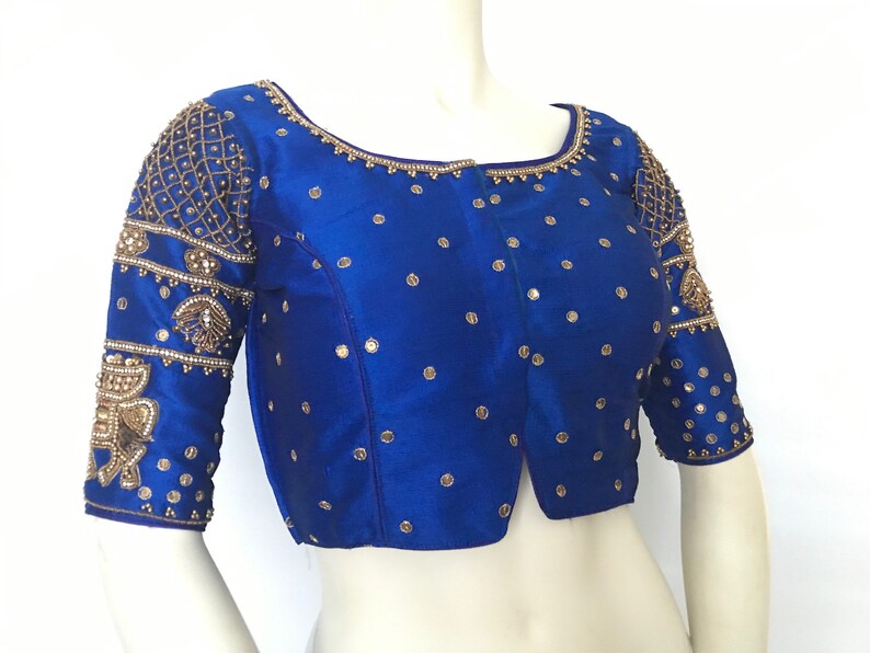 Readymade Indian bridal designer saree blouse with aari work women\u2019s sari top wedding saree blouse with elephant design