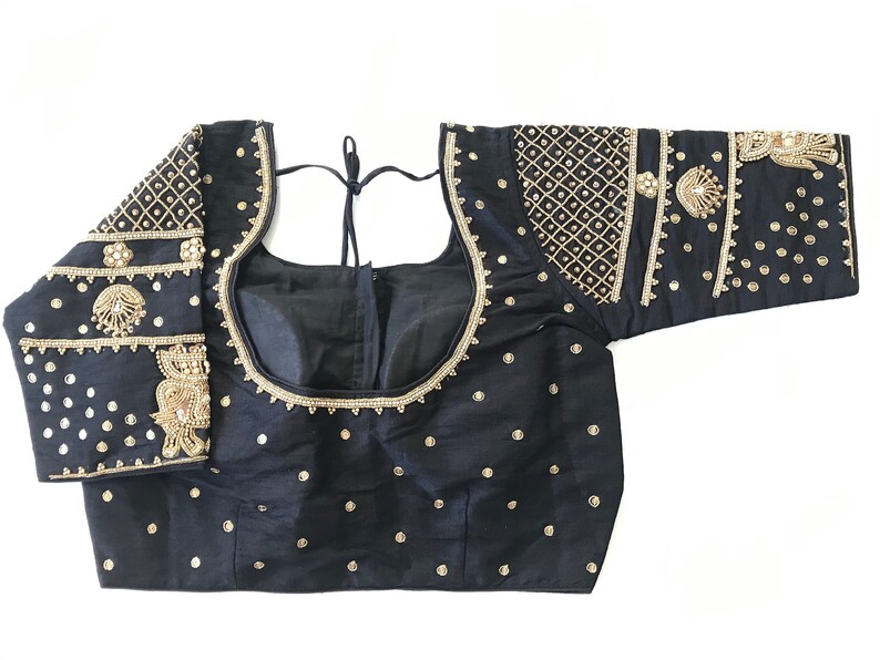 Readymade Indian bridal designer saree blouse with aari work women\u2019s sari top wedding saree blouse with elephant design