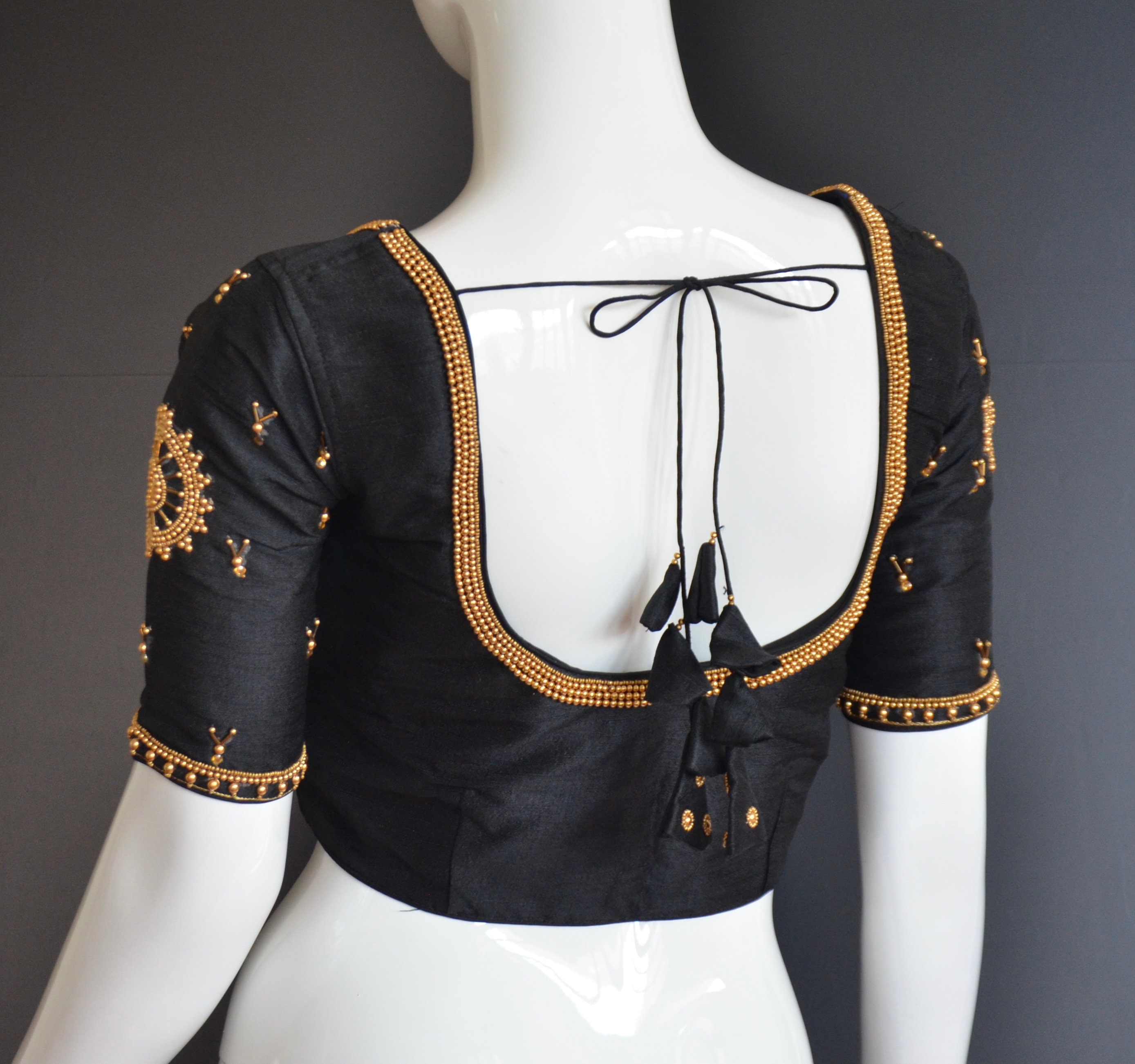 Readymade saree blouse with golden bead aari hand work/ Ready Etsy