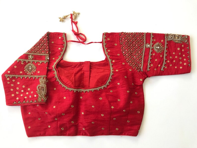 Readymade Indian bridal designer saree blouse with aari work women\u2019s sari top wedding saree blouse with elephant design