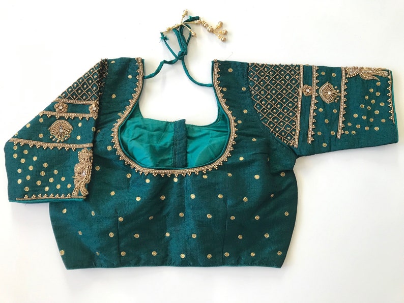Readymade Indian bridal designer saree blouse with aari work women\u2019s sari top wedding saree blouse with elephant design