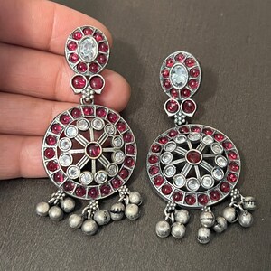 Oxidized 925 Silver Chandbali Earrings: Boho Ghungroo Tribal Jhumka