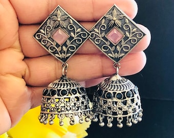 Oxidized Silver Jhumka Earrings: Indian Ethnic Style