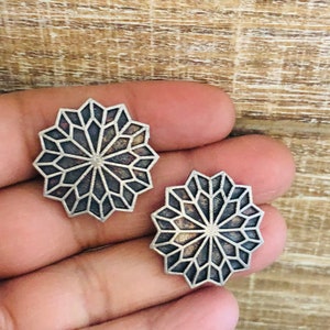 Oxidized Silver Flower Studs / German Silver Stud Earrings / Tribal Ethnic Studs / Oxidized Studs / Indian Jewelry / Tribal Earrings