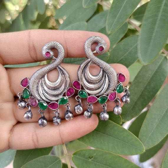Sadiya Baby Pink And Silver Oxidized Earrings – AG'S