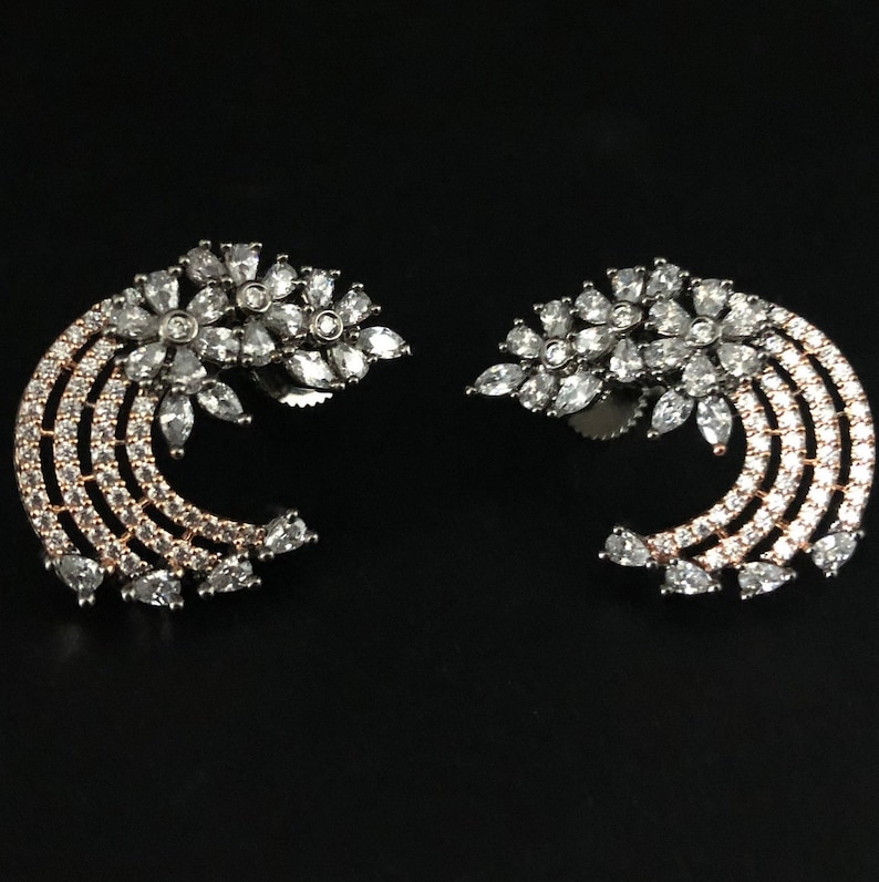 Victorian Rose Gold earringsCZ StudsIndian JewelryIndian EarringsPakistani JewelrySabyasachiCZ JewelryCrystal EarringsCubic Zirconia
