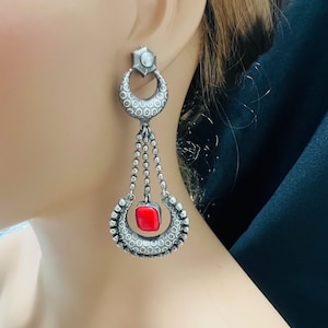 Oxidized 925 Silver Chandbali Earrings: Tribal Amrapali Style
