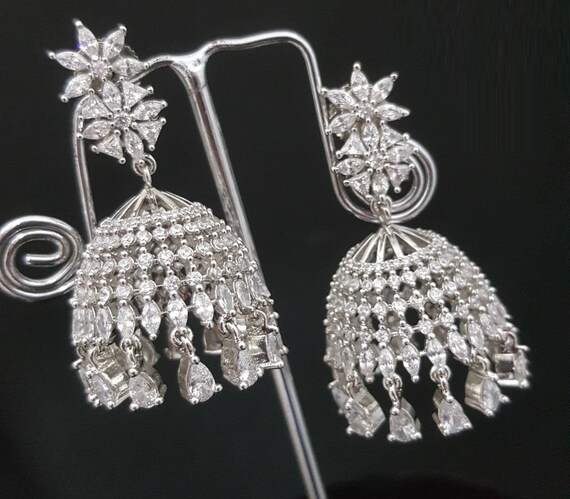 CZ Jhumka Earrings/ Victorian Cubic Zirconia Jhumka/ CZ Rose