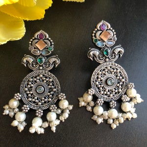 Oxidized German Silver Chandbali Earrings: Tribal Dangle Jewelry