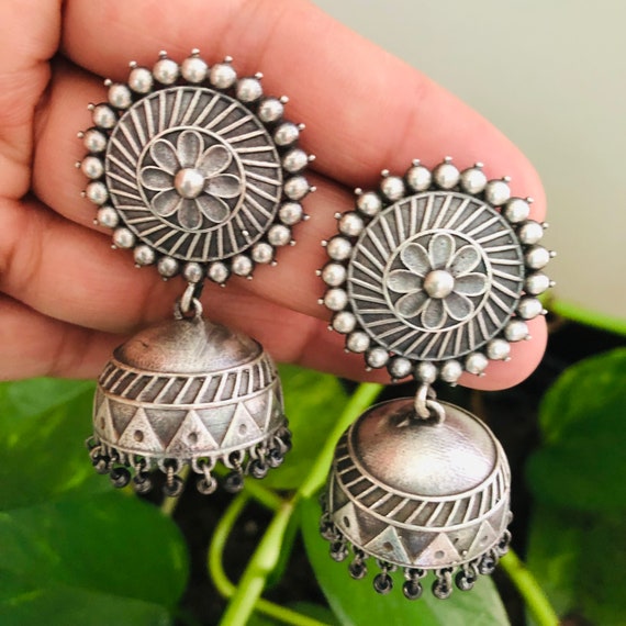 German Silver Jhumka Earrings Silver Jhumka Silver Oxidized