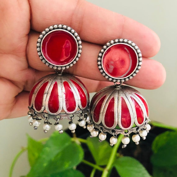 New Ethnic Women's Red Zircon Indian Jhumka Earrings Pendientes Fashion  Jewelry Gold Color Alloy Semicircle Earrings - AliExpress