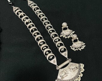 925 Sterling Silver Oxidized Long Necklace/ Boho Jewelry/ Tribal Silver Necklace/ Ethnic Silver Necklace/ Oxidized Indian Silver Jewelry