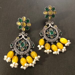 Multicolor Beads Earrings/ Multicolor Oxidized Indian Earrings/Silver Afghani Light Weight Ethnic Earrings/Indian Silver oxidized Jewelry