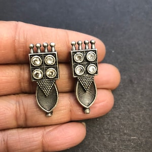 Oxidized Silver Stud Earrings: Indian Tribal Boho Jewelry
