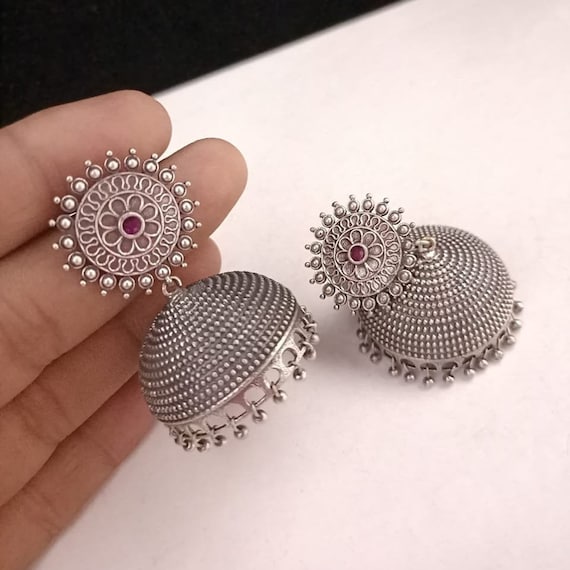 Oxidized Silver Tribal Earrings/Ethnic Jhumka/German Silver Jhumka wit –  AryaFashions