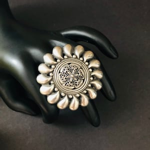 Oxidized Silver Ethnic Ring: Adjustable Indian Tribal Design