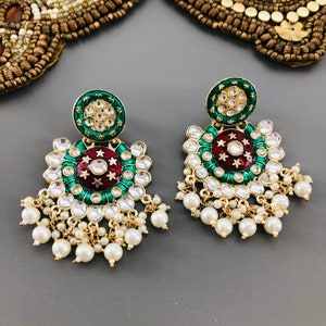 Kundan Chandbali Earrings: Meenakari Bollywood Jewelry