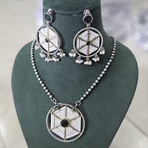 Oxidierte Silber Perle Runde Anhänger Halskette / Tribal Boho Halskette / Indische Perlenkette / Statement Halskette / Deutsche Silber Halskette
