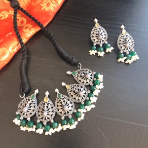 Oxidized Silver Pendant Necklace/ Tribal Boho Necklace/ Indian Jewelry/ Afghani Necklace/ Statement Necklace/ German Silver Necklace