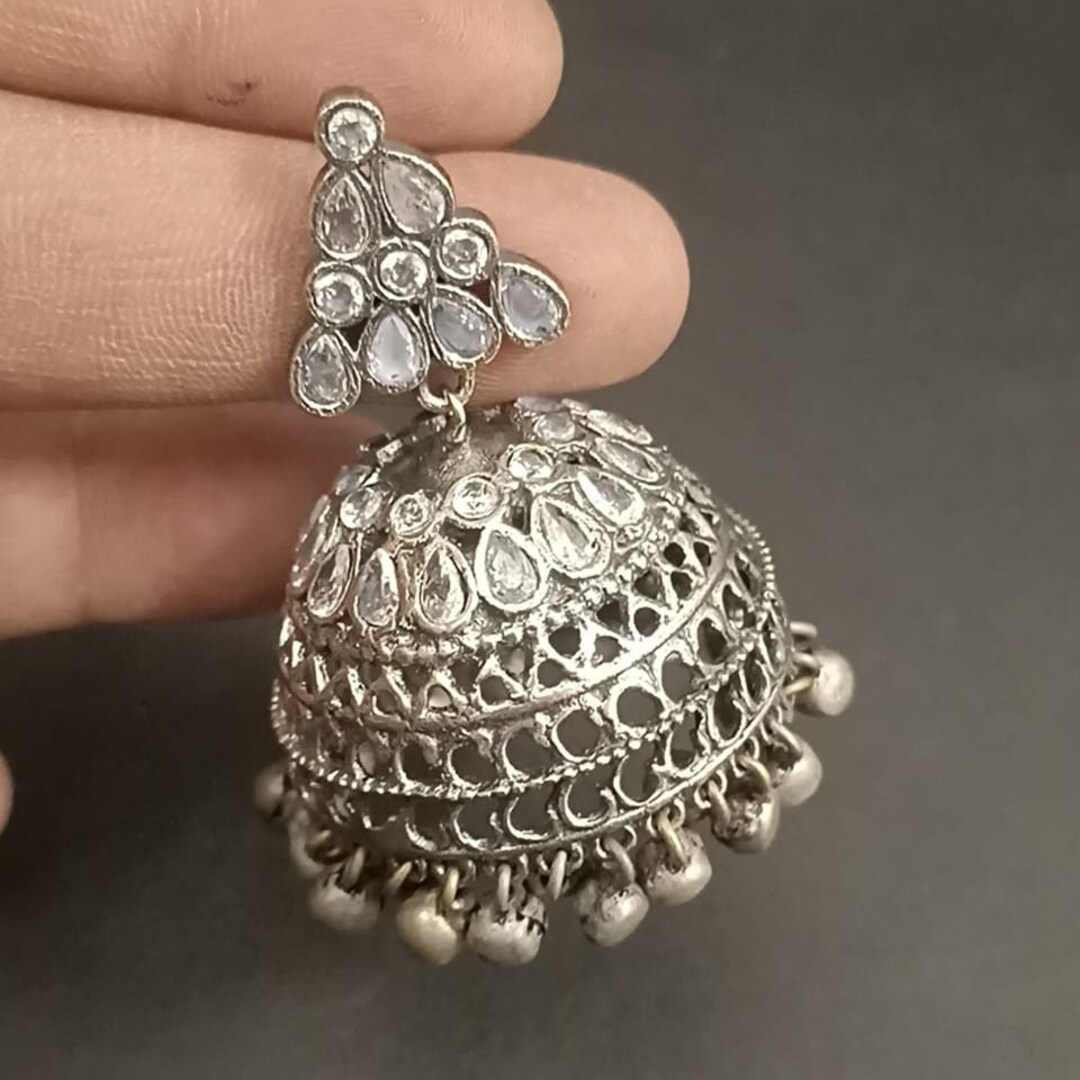 Amazon.com: Saissa Silver Plated Oxidised Metal Temple Jhumka Boho Earrings  Indian Jewelry for Girls Women: Clothing, Shoes & Jewelry