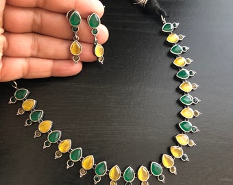 Oxidized Silver Necklace: Handcarved Stone Ethnic Tribal Jewelry