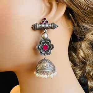 Oxidized Silver Jhumka Earrings: Indian Tribal Jewelry
