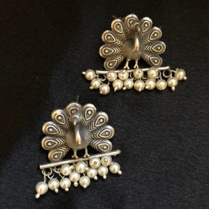 Oxidized Silver Peacock Studs / German Silver Earrings / Silver Oxidized Studs / Ethnic Studs /Indian Jewelry /Tribal Earring / JhumkaStop