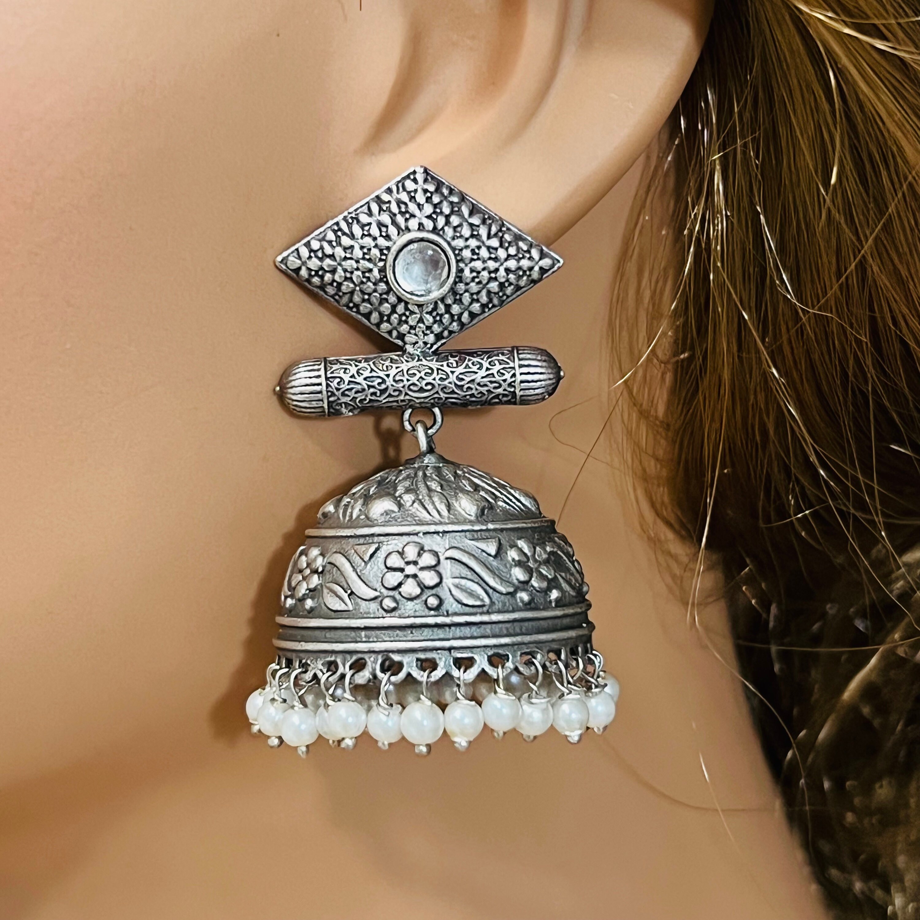 Jhumka earrings design silver deals
