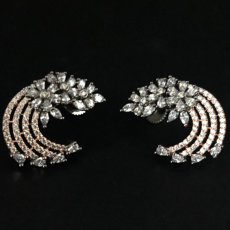 Victorian Rose Gold earringsCZ StudsIndian JewelryIndian EarringsPakistani JewelrySabyasachiCZ JewelryCrystal EarringsCubic Zirconia