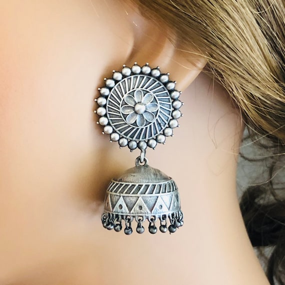 German Silver Jhumka earrings Silver Jhumka Silver Oxidized Earrings Indian Jhumka Earrings Indian Jewelry Oxidized silver Jhumka
