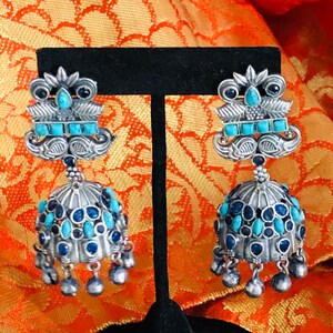 Yellow Jhumka/ Green Oxidized Silver Jhumkas/ Blue German Silver earrings/ Jhumka Earrings/ Tribal Jhumkas/ Ethnic Jhumkas/ Trendy Jhumkas