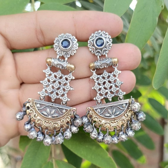 Buy Silver Oxidized Chand-Bali Stud Earrings by NOOR BY SALONI at Ogaan  Online Shopping Site