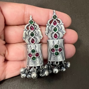Silver Oxidized Earrings/Indian Boho Earrings/Indian jewelry/Boho earrings/Oxidized Chandbali/Bollywood Earrings/Gift for her/JhumkaStop